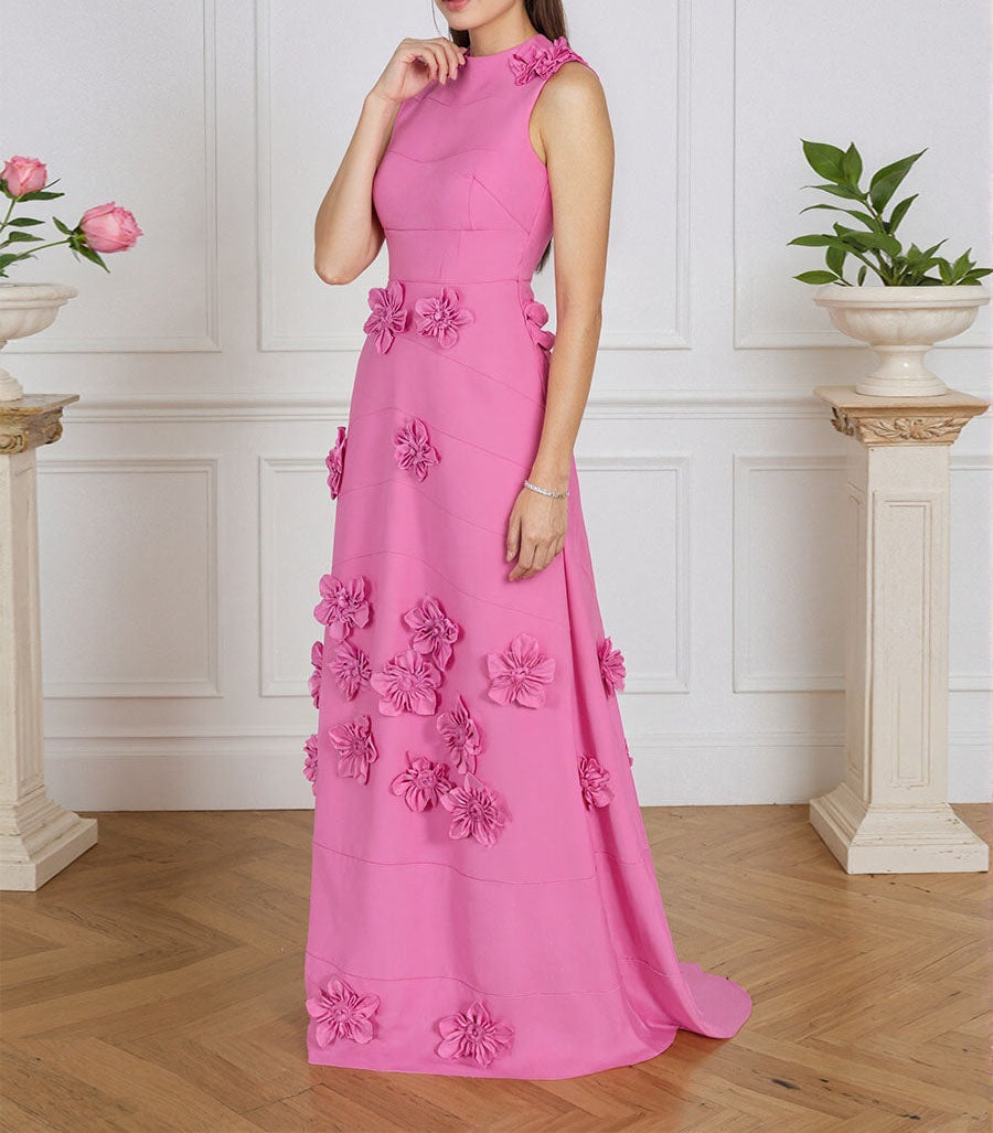 Lavender Boat Neck Formal Gown with Cascading 3D Flowers