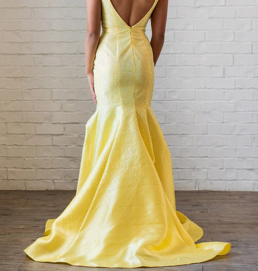 Sparkly V-Neck Bow Strap Beading Long Prom Dresses Mermaid with Train