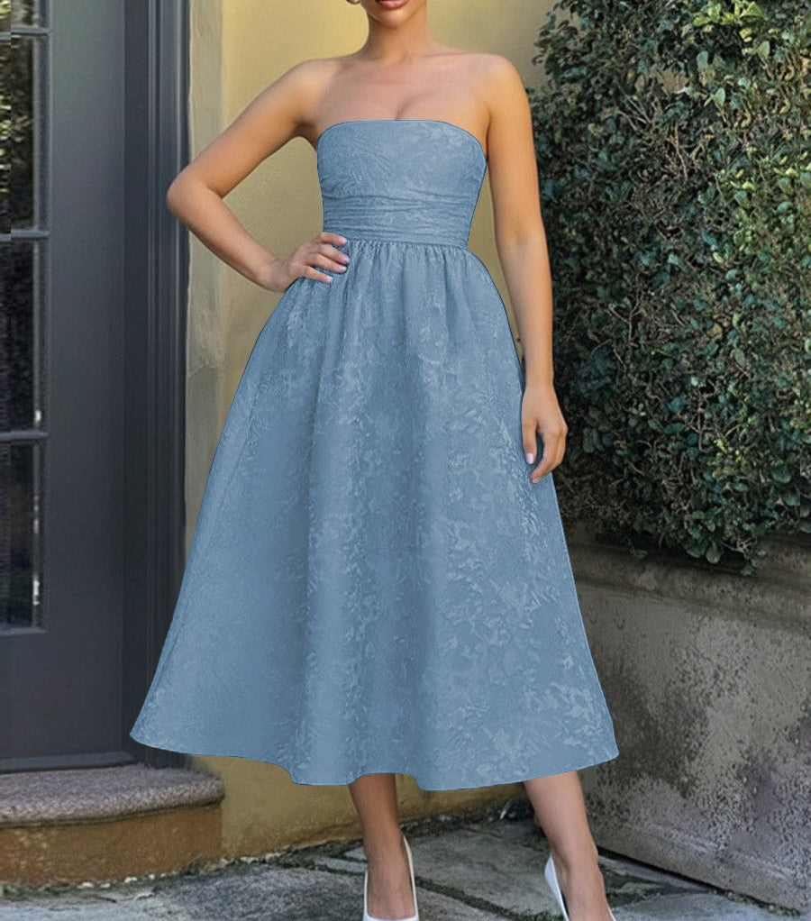 Jacquard Sleeveless Midi Prom Dresses Ball Gown