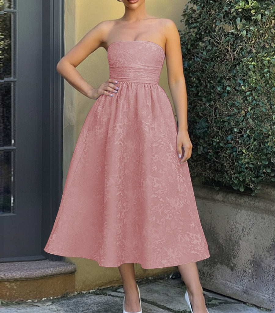 Jacquard Sleeveless Midi Prom Dresses Ball Gown