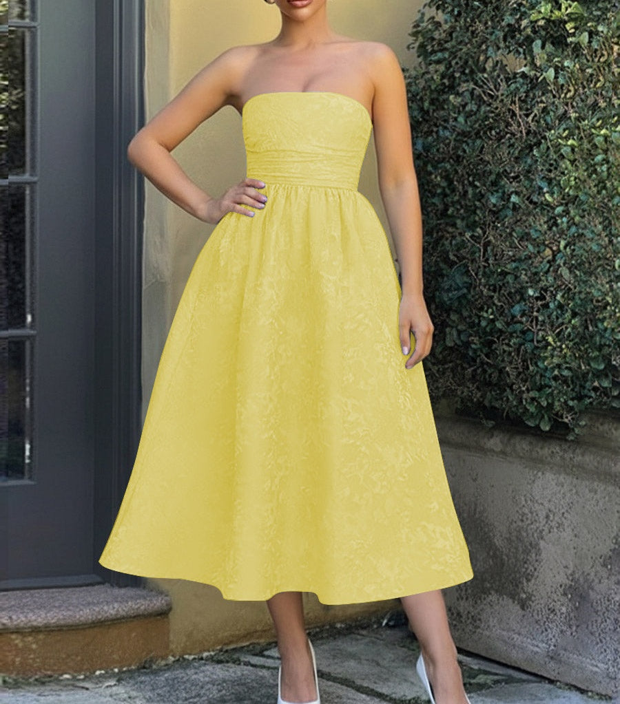 Jacquard Sleeveless Midi Prom Dresses Ball Gown