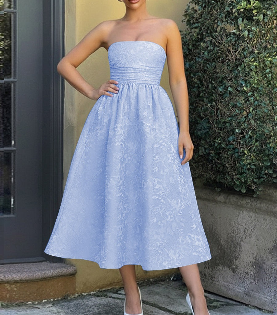 Jacquard Sleeveless Midi Prom Dresses Ball Gown