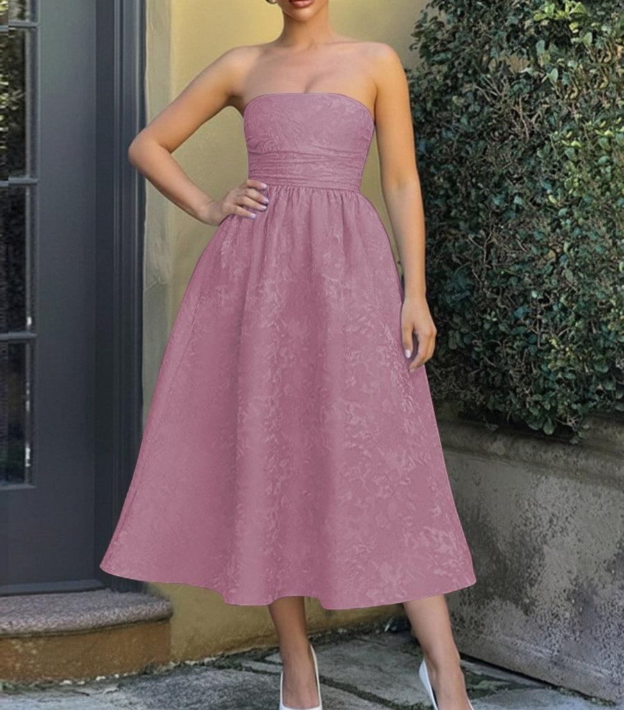Jacquard Sleeveless Midi Prom Dresses Ball Gown