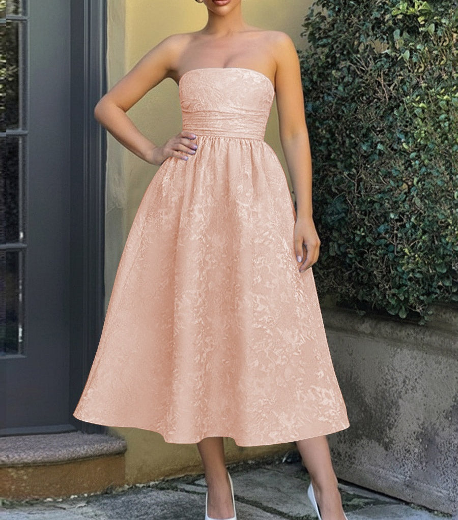 Jacquard Sleeveless Midi Prom Dresses Ball Gown