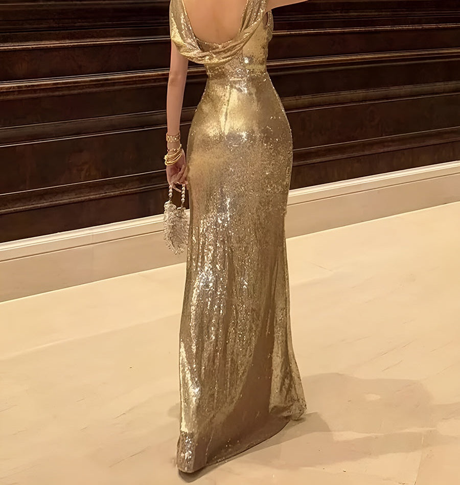 Sequin Off Shoulder Prom Dresses Bodycon Sparkly High Slit