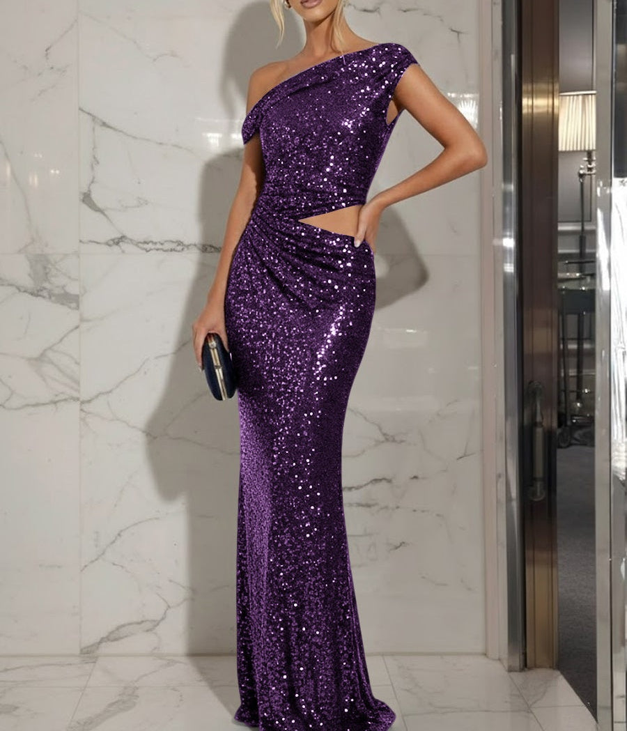 Mermaid/Trumpet Off-Shoulder Sequin Cut-Out Floor-Length Formal Evening Dresses