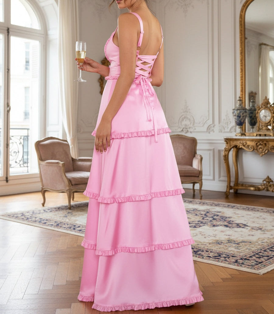 Sheath/Column Floor-Length Wedding Guest Dresses with Tiered Ruffles Hem