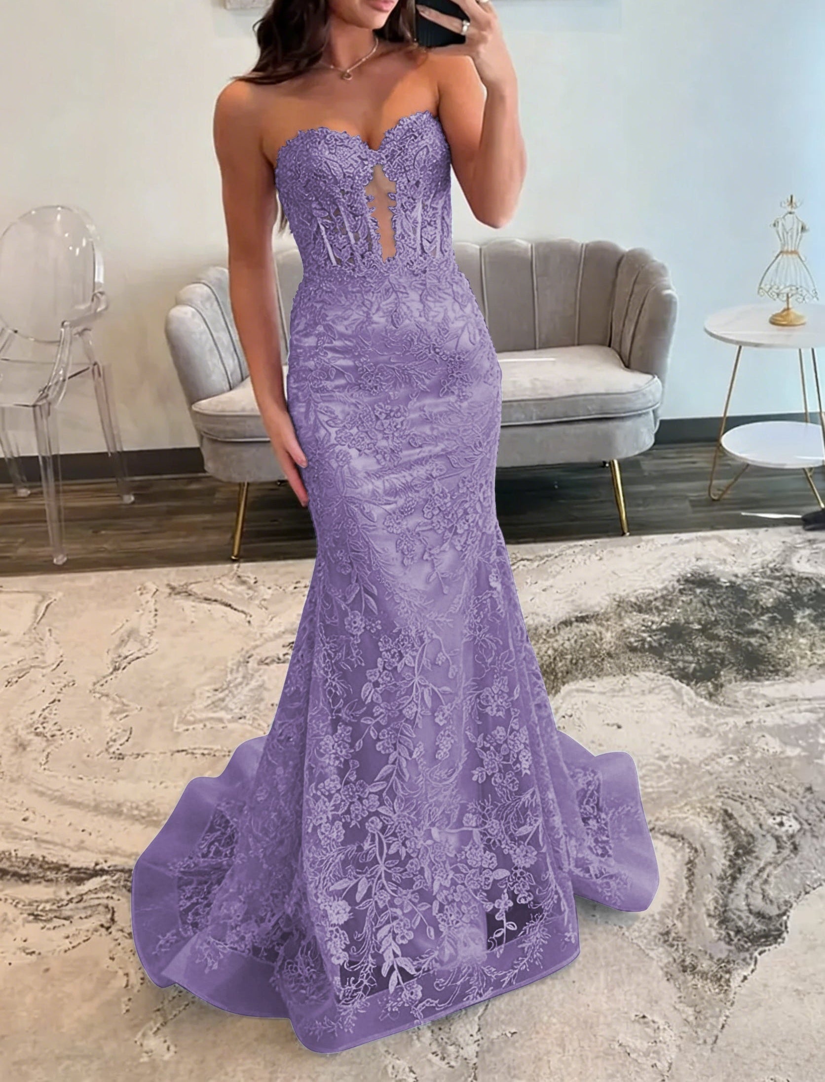 Lace Applique One Shoulder Long Prom Dresses Tiered Evening Gowns