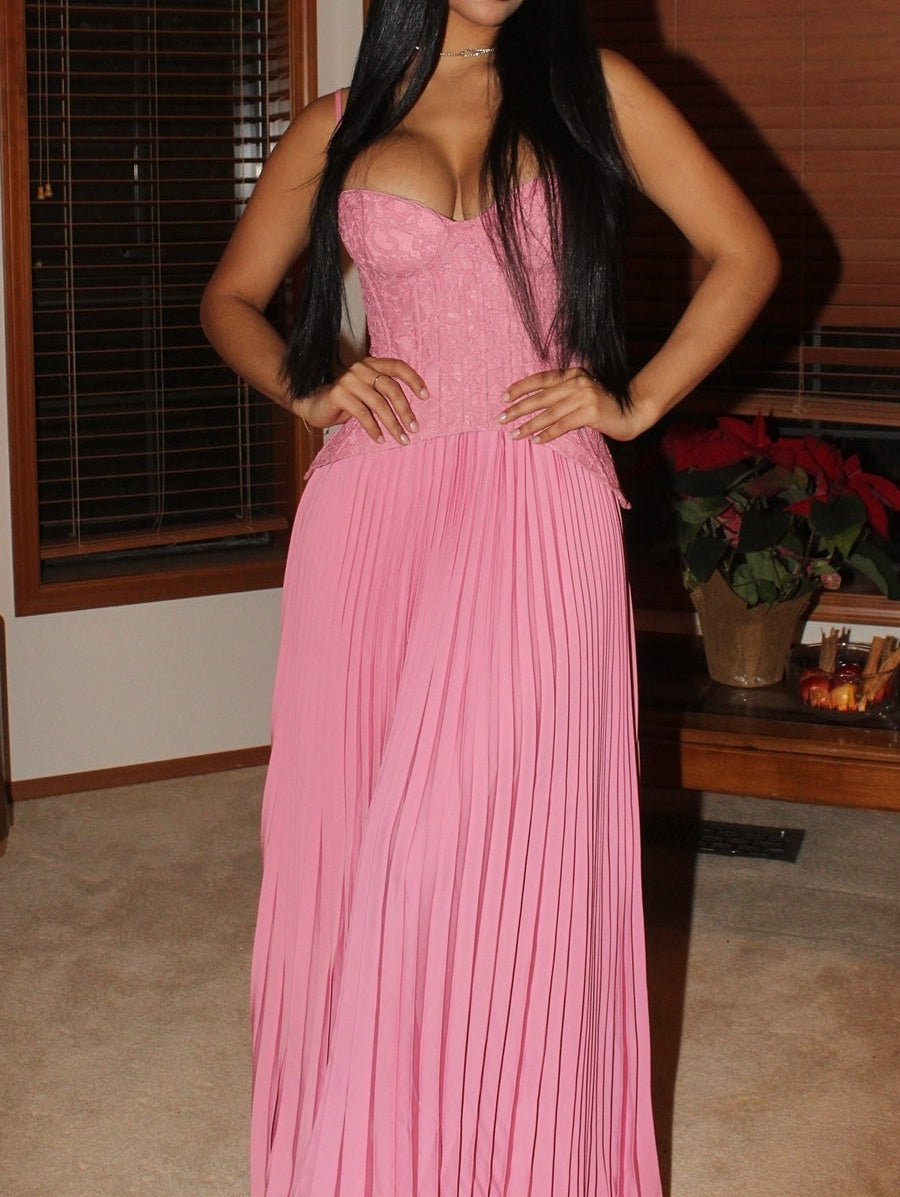 A-Line/Princess Drop Waist Pleated Floor-Length Formal Dresses with Jacquard