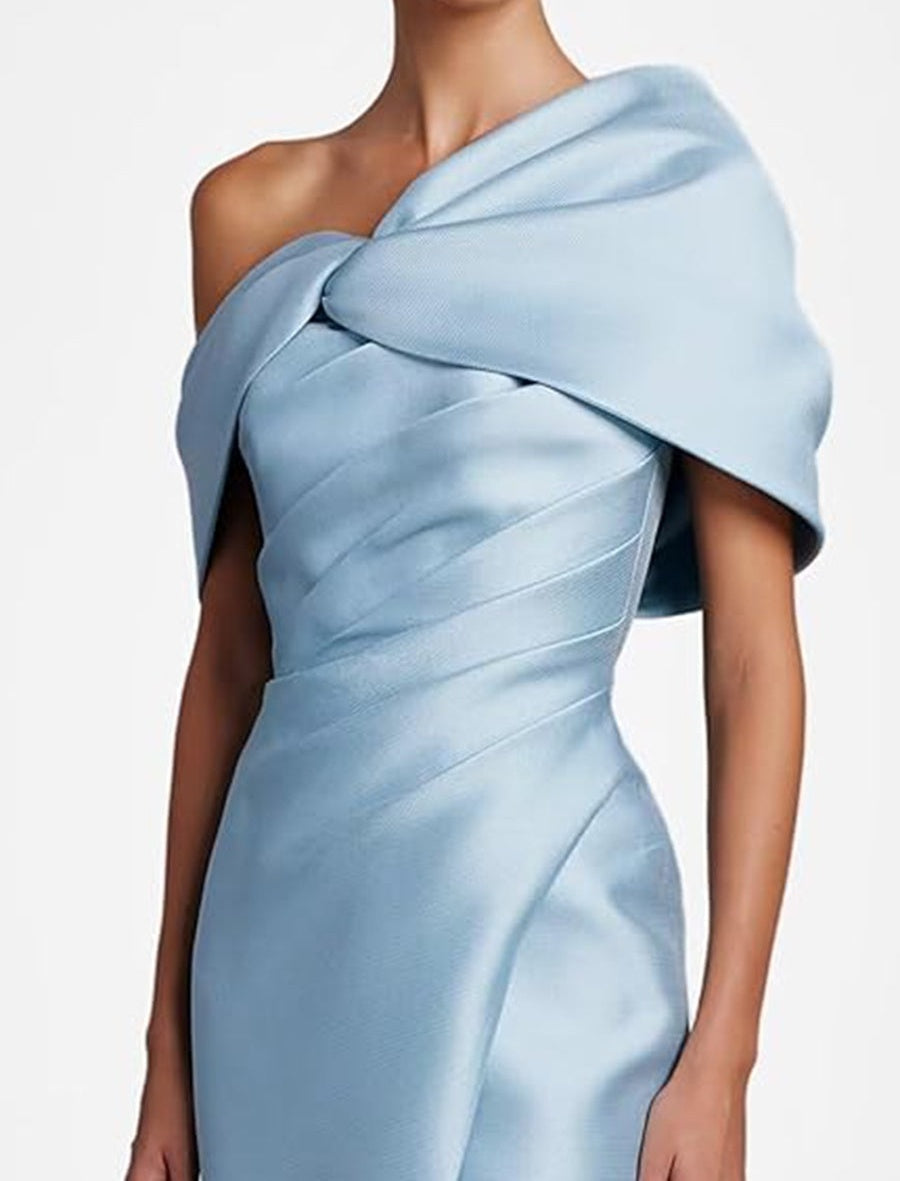 Sheath/Column Asymmetrical Floor-Length Pleated Mother of the Bride Dresses with Slit
