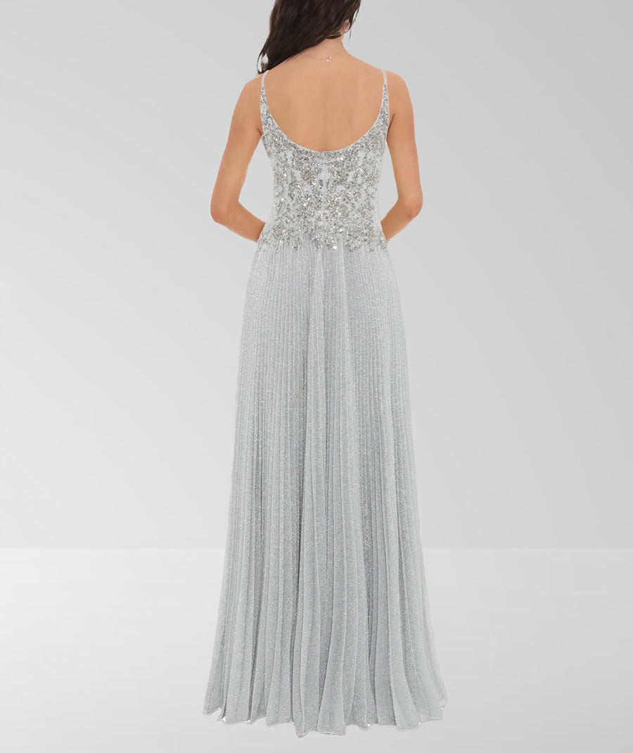 A-Line/Princess Spaghetti Straps Sequined Floor-Length Prom Dresses with Pleats