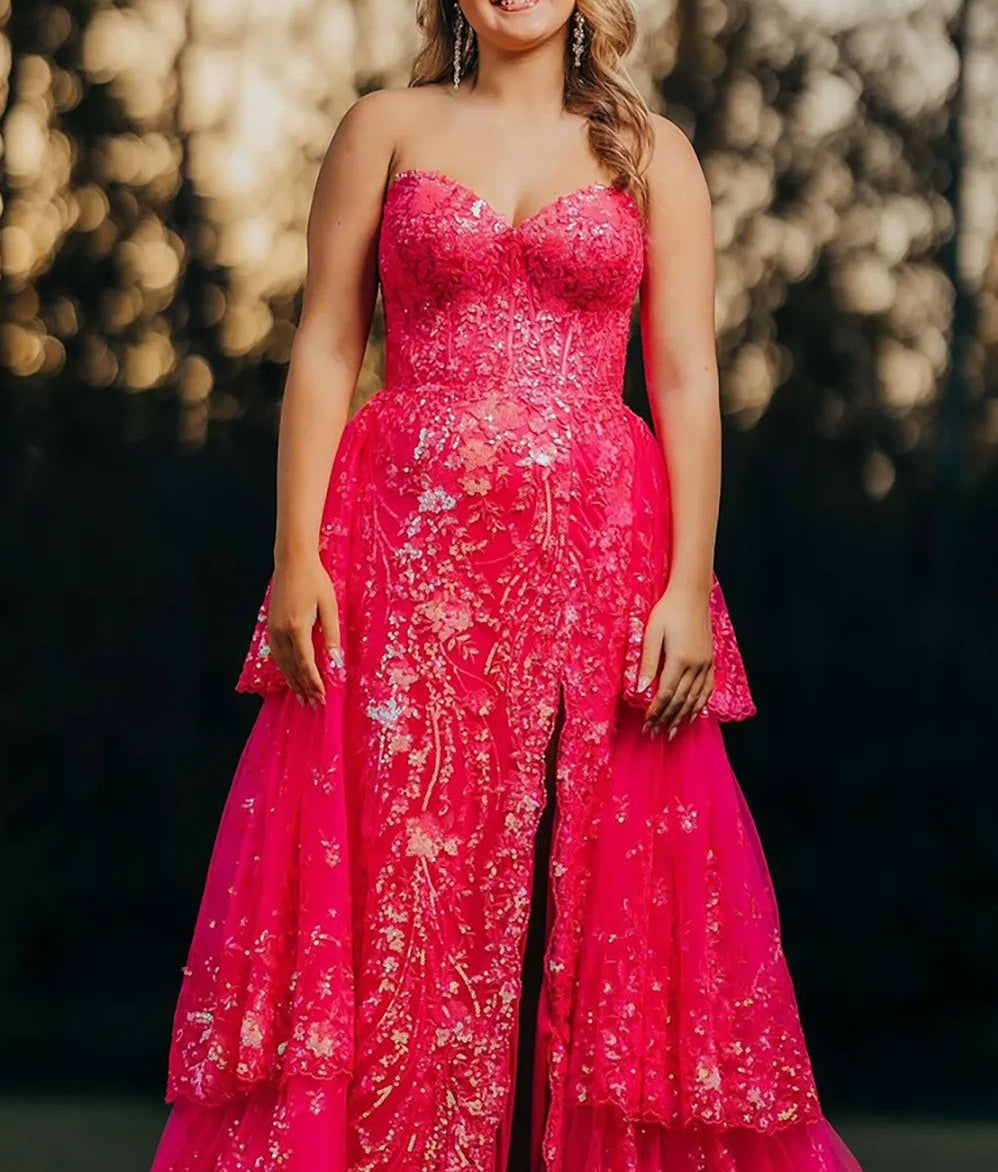 Sparkly Sequin Sweetheart Tiered Long Prom Dresses