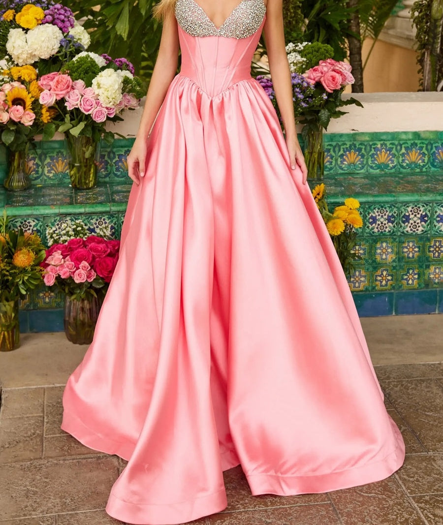 A-Line/Princess Sequin Spaghetti Strap Corset Long Prom Dresses
