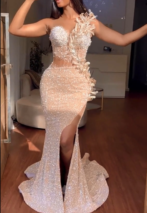 ombreprom Sweetheart Mermaid Sequins Prom Dress Long With Slit