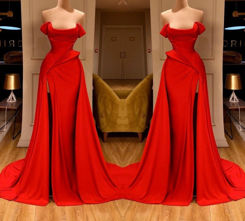 Sexy Red Off-the-Shoulder Long Prom Dress With Split Online