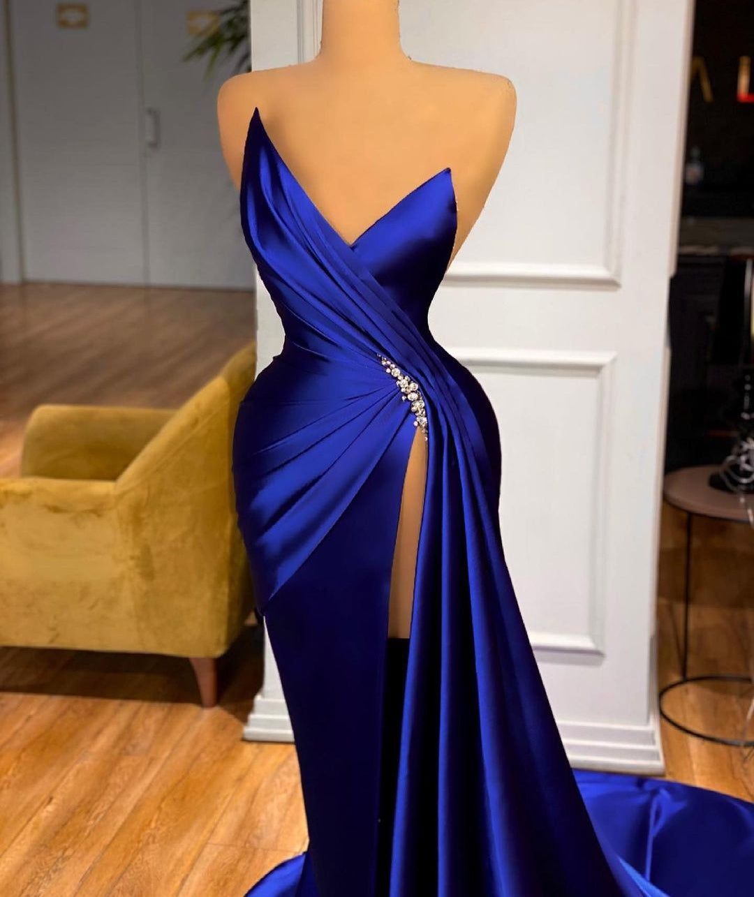 Glamorous Royal Blue Sweetheart Prom Dress Mermaid Long Evening Gowns With Split