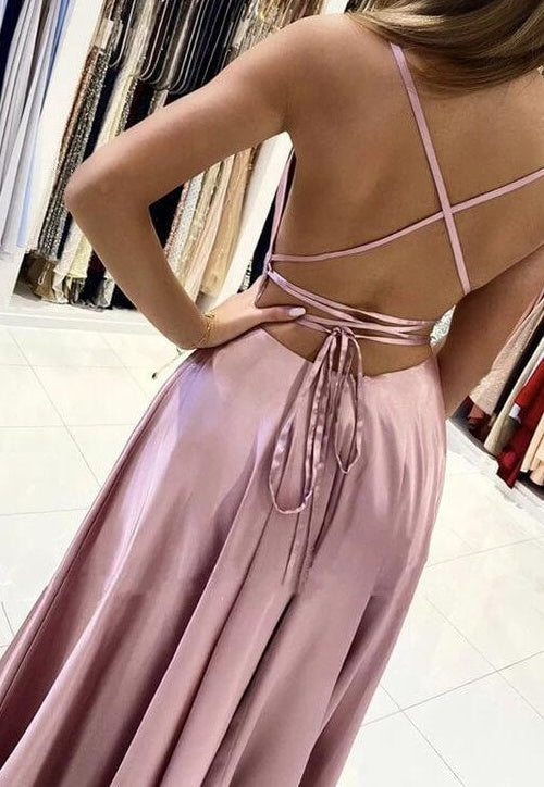 Elegant Spaghetti-Straps Long Prom Dress With Split