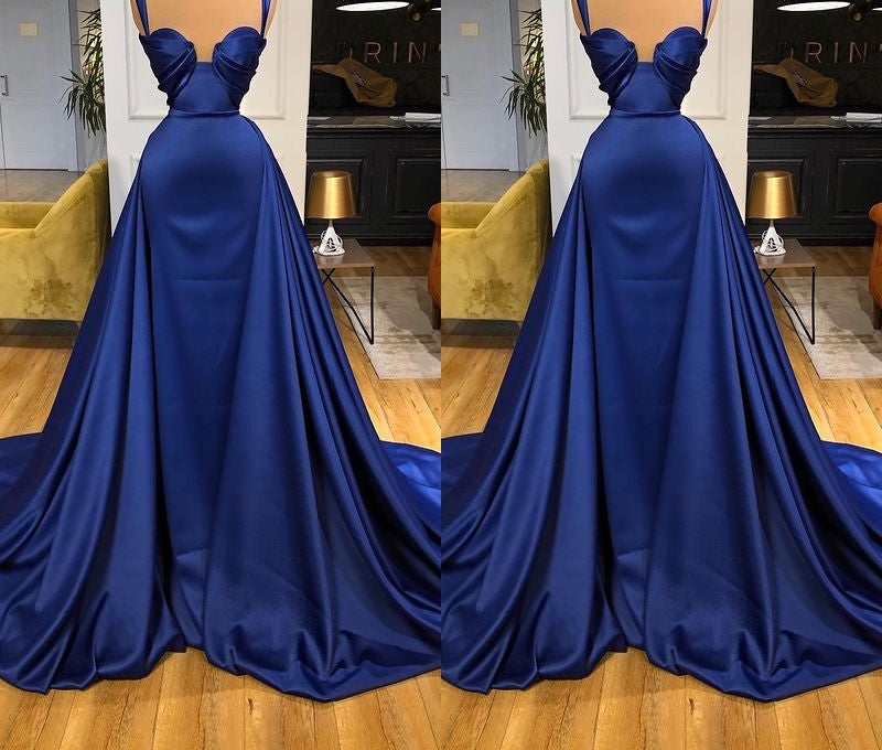 Chic Royal Blue Straps Sweetheart Prom Dress Overskirt Long