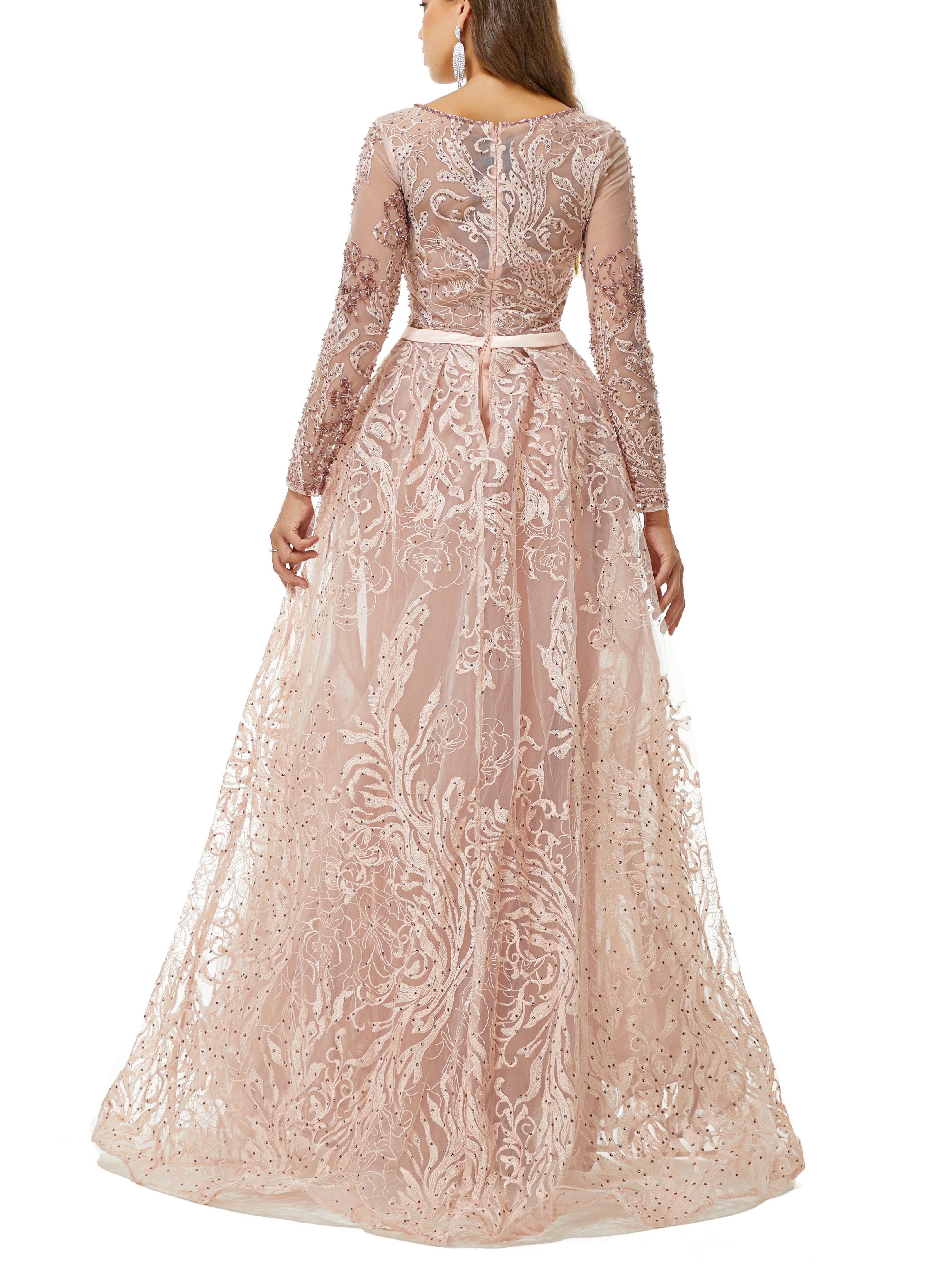 ombreprom Design | Sparkle Beaded Mermaid Long sleeves Prom Dresses with Overskirt