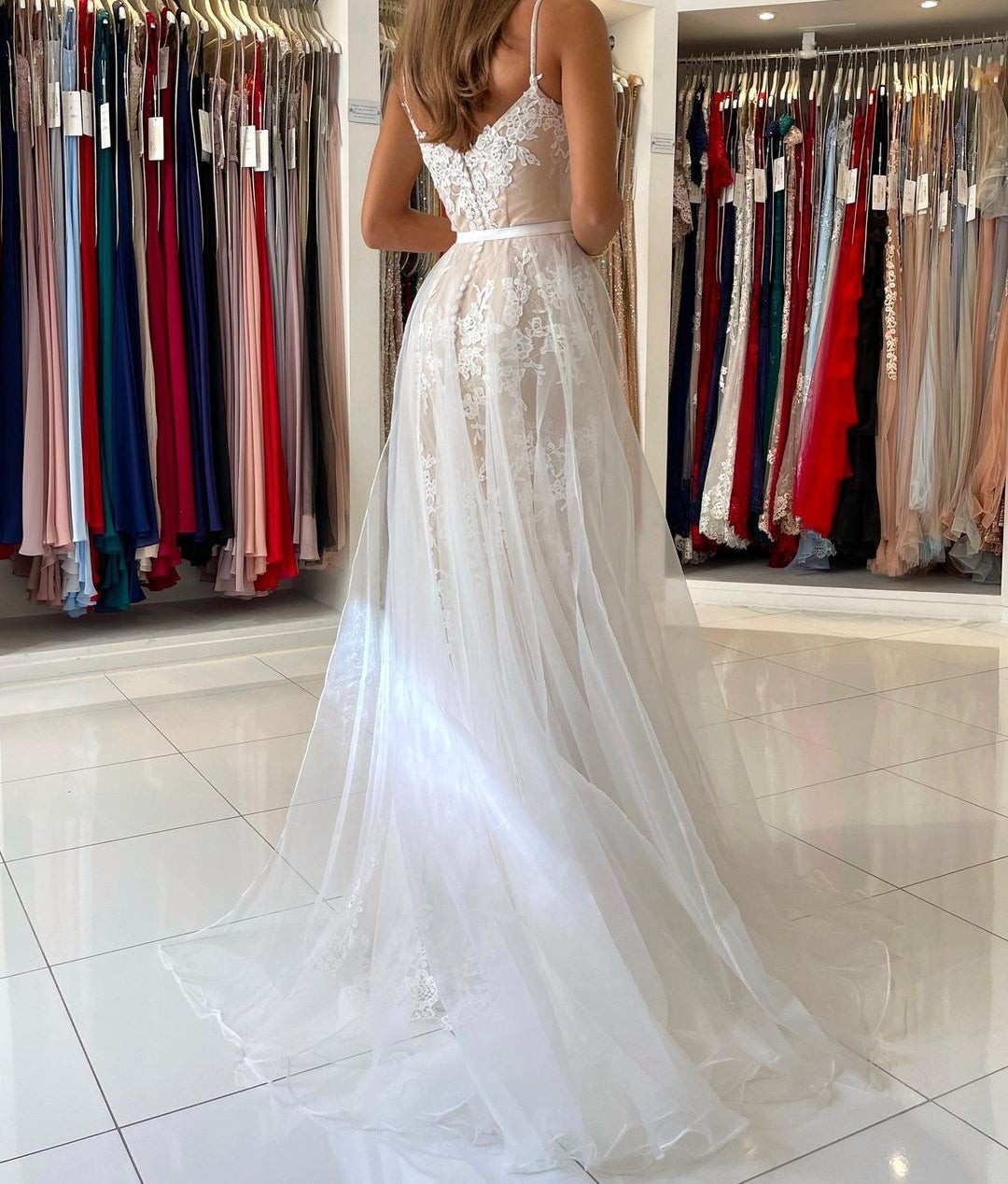 Stunning Spaghetti-Straps Mermaid Prom Dress Lace Appliques