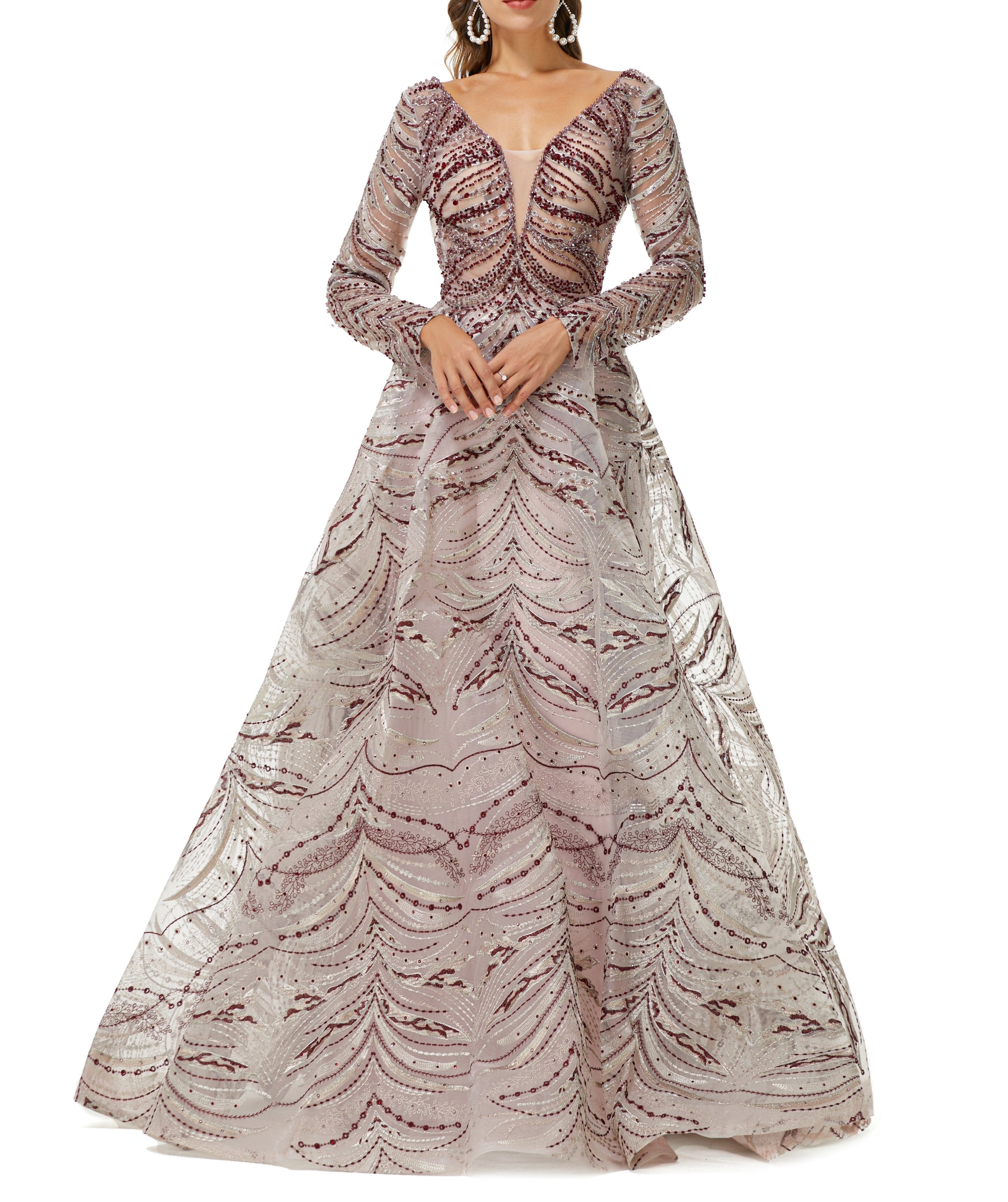 ombreprom Design | Sparkle Beaded Long Sleeves Prom Dresses