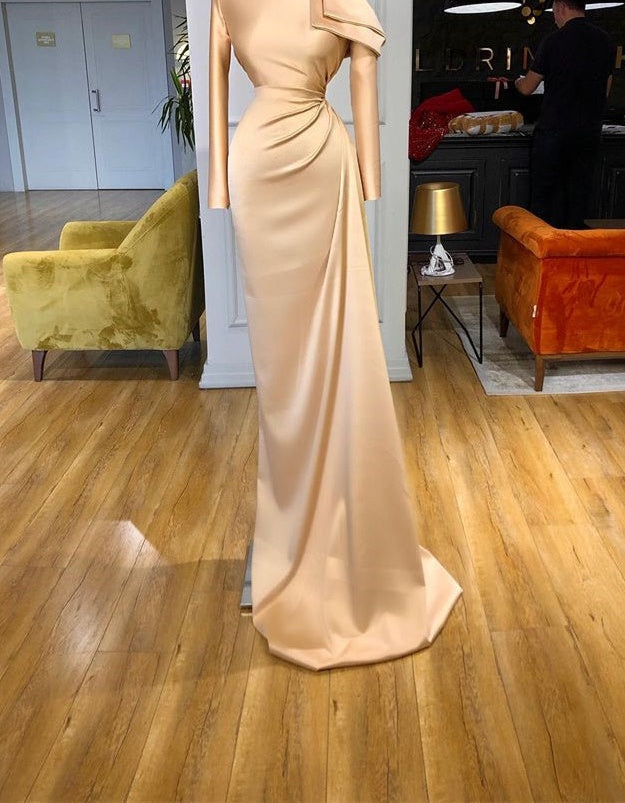 Gorgeous Long Sleeves Champagne Mermaid Prom Dress High Neck