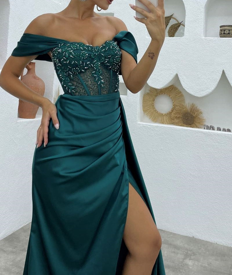 Chic Off-the-Shoulder Sleeveless Mermaid Prom Dresses Long Slit Online