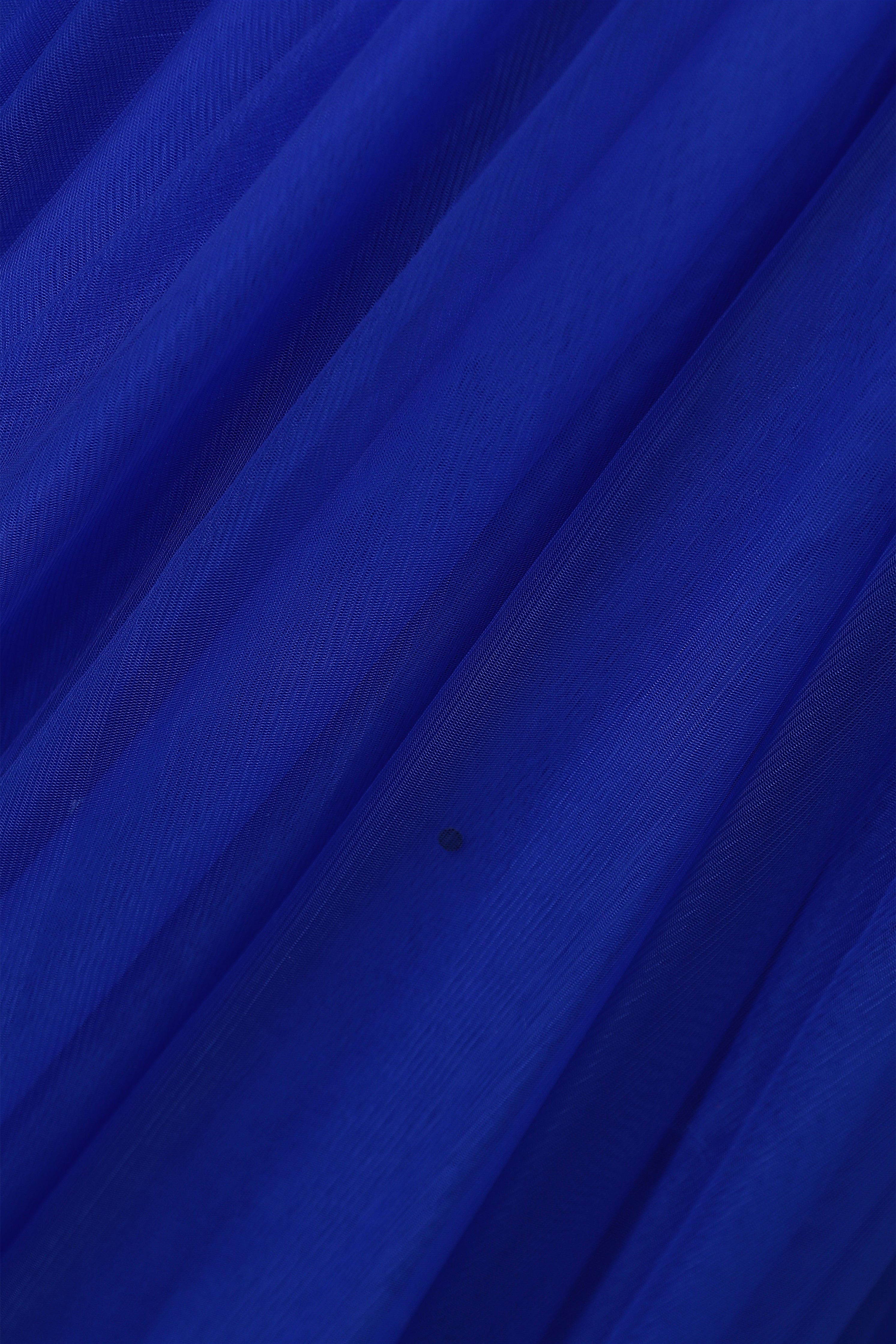 Royal Blue Off-the-shoulder Sweetheart Beaded Flowers Ball Gown Tulle Prom Dresses