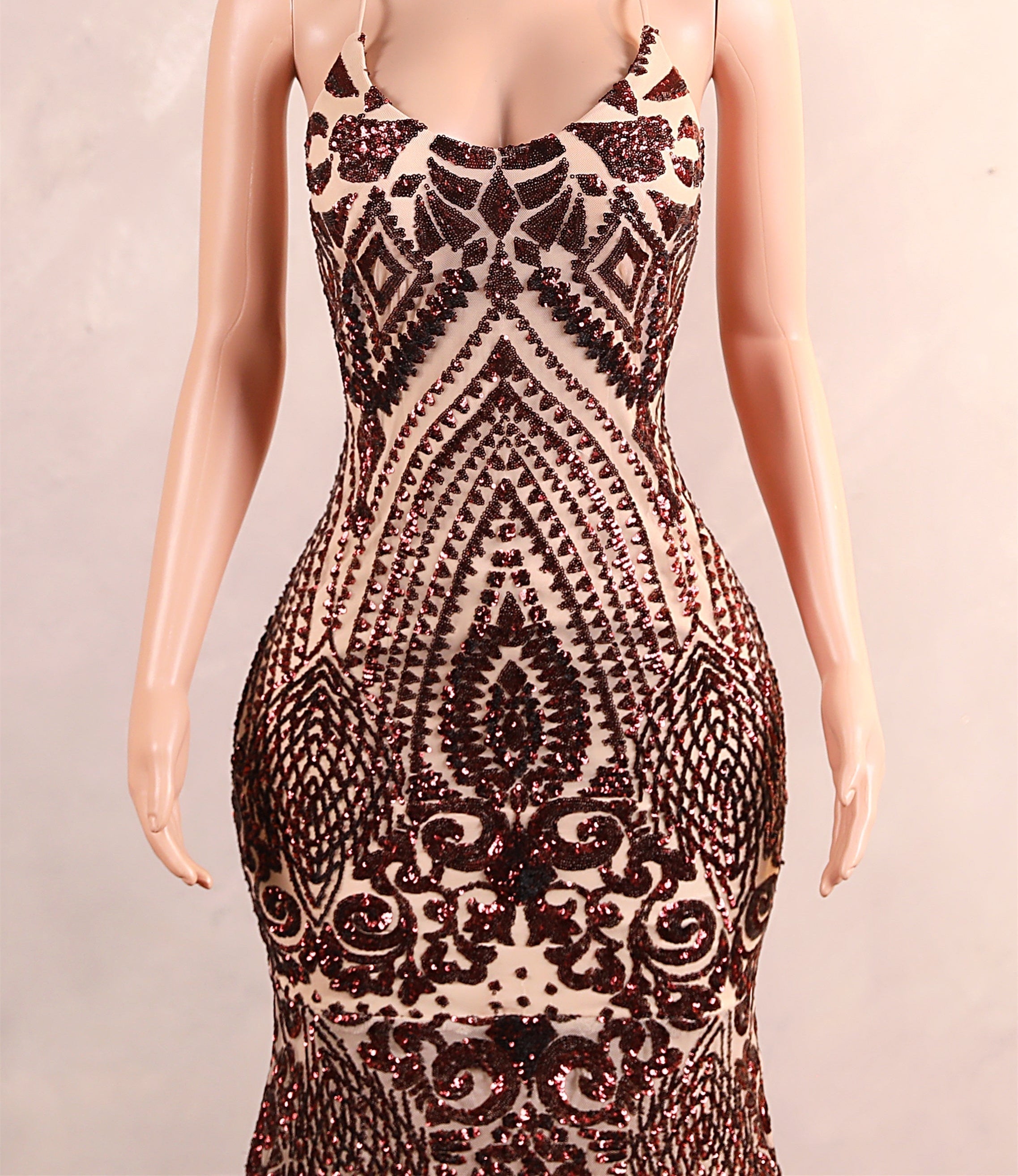 Halter Sequined Sparkle Burgundy Feathers Mermaid Prom Dresses
