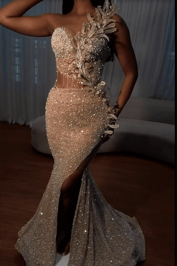 Gorgeous Sweetheart Sleeveless Mermaid Prom Dresses With Split Sequins Beadings