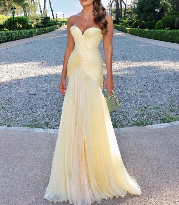 Gorgeous Daffodil Sweetheart Mermaid Prom Dress Long With Pleats On Sale