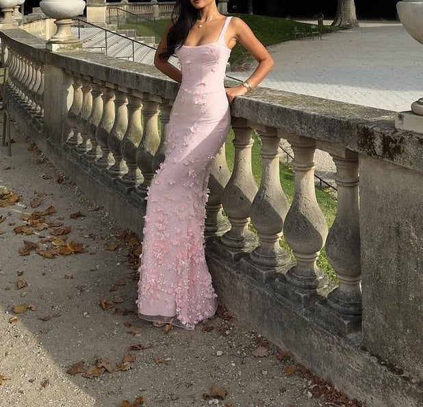 Elegant Heavenly Pink Square Straps Mermaid Prom Dresses Sleeveless With Flower Beads