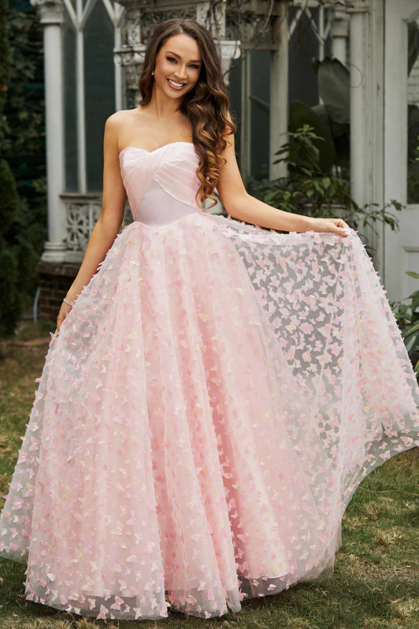 Chic & Modern A-Line Strapless Sleveless 3D Butterflies Floor Length Prom Dresses Dress Party Dress Wedding Guest Gown