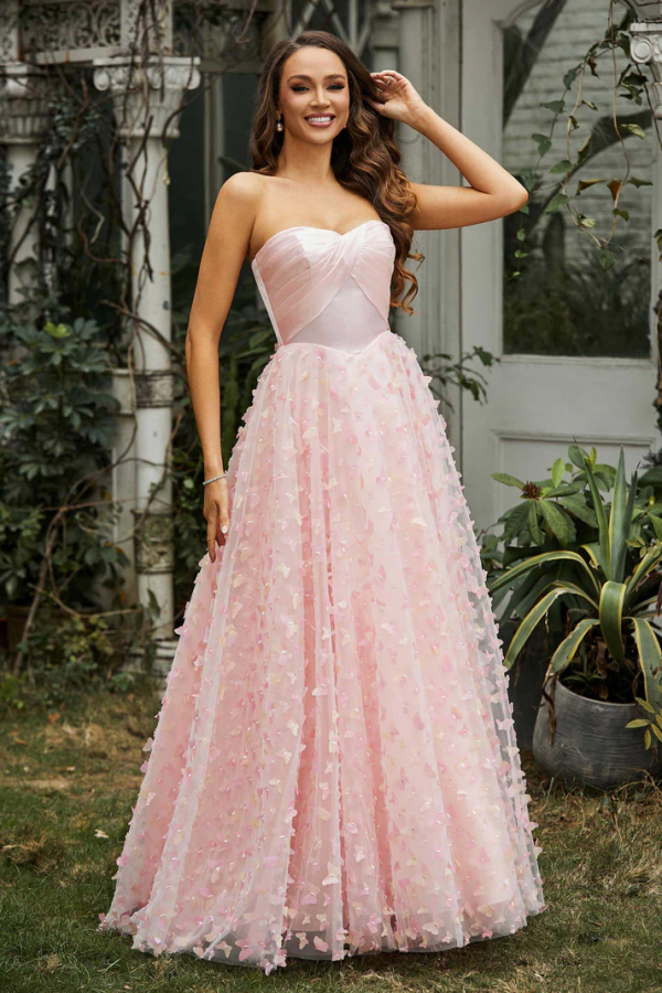 Chic & Modern A-Line Strapless Sleveless 3D Butterflies Floor Length Prom Dresses Dress Party Dress Wedding Guest Gown