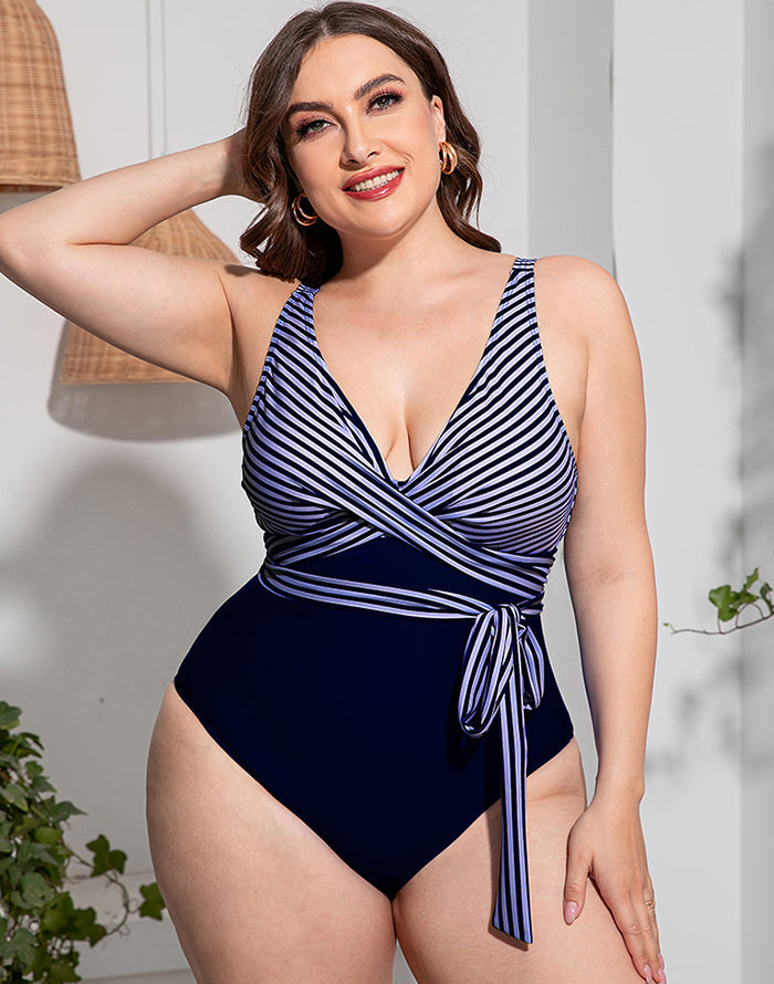 Ocevara Solid Striped Plus Size One-Piece Swimsuit - image 6