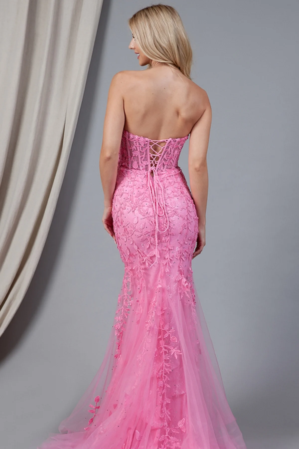 Gorgeous & Glamorous Mermaid Strapless Sleeveless Fully Appliques Prom Dresses Party Dress Criss Cross Straps Floor Length Evening Formal Gown Cocktail Dress