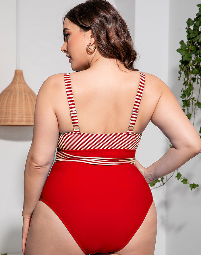 Ocevara Solid Striped Plus Size One-Piece Swimsuit - image 8