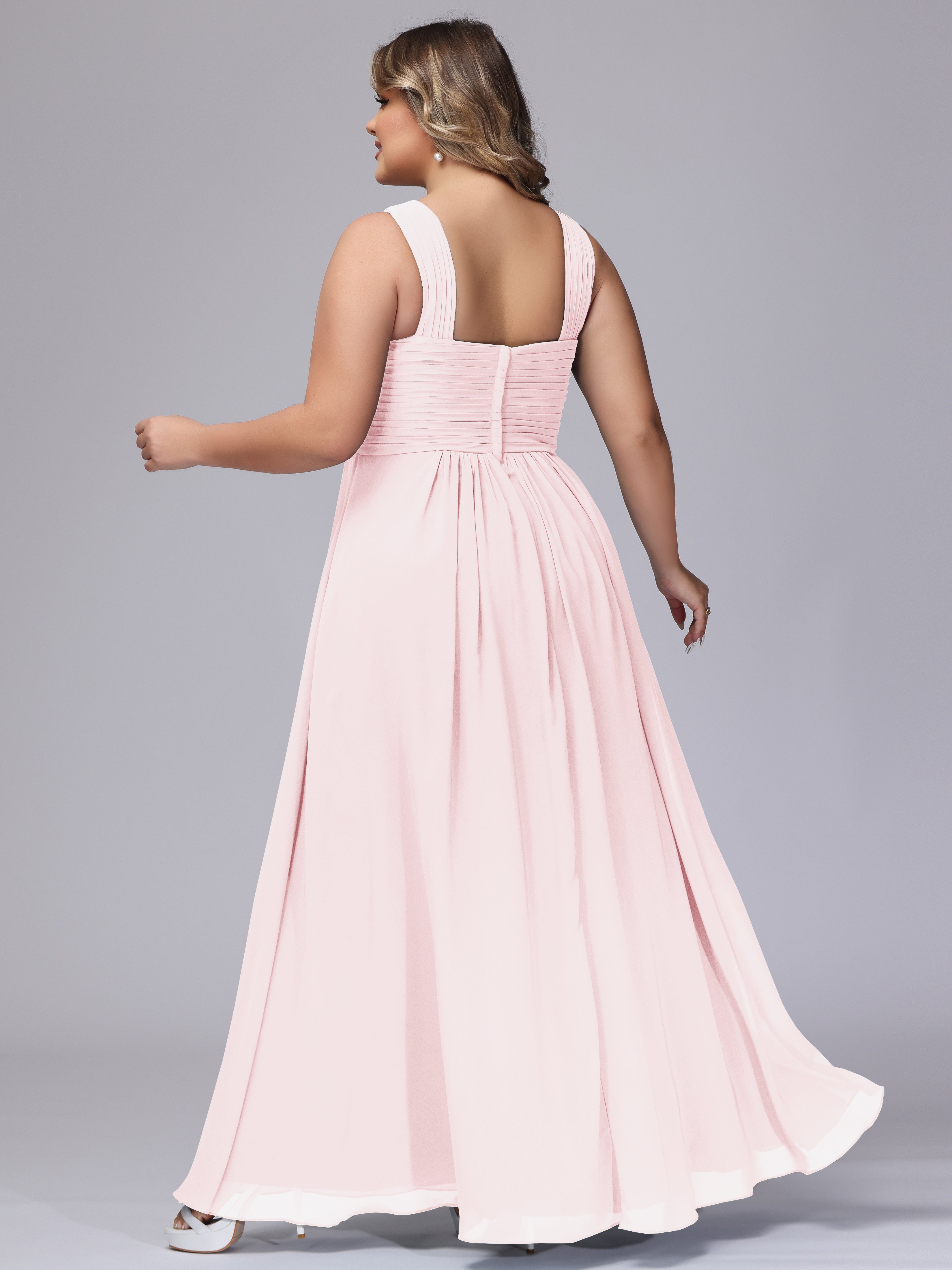 A-line Chiffon Straps Plus Size Bridesmaid Dresses