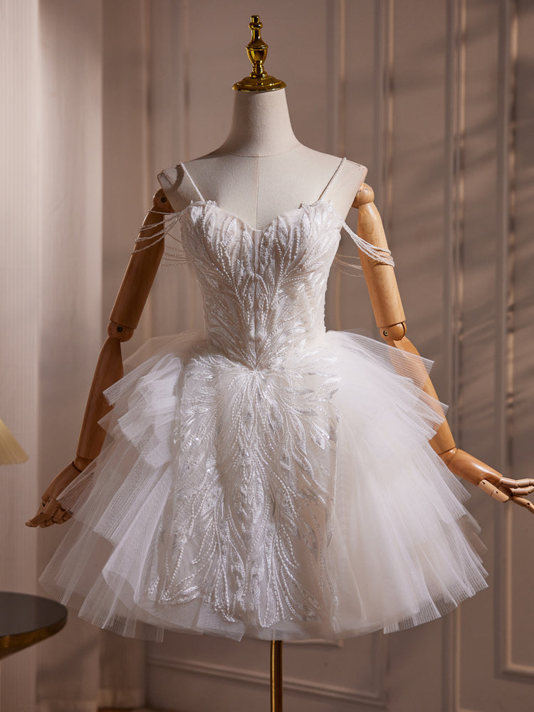 White Spaghetti Straps Short Homecoming Dress Birthday Party Dress