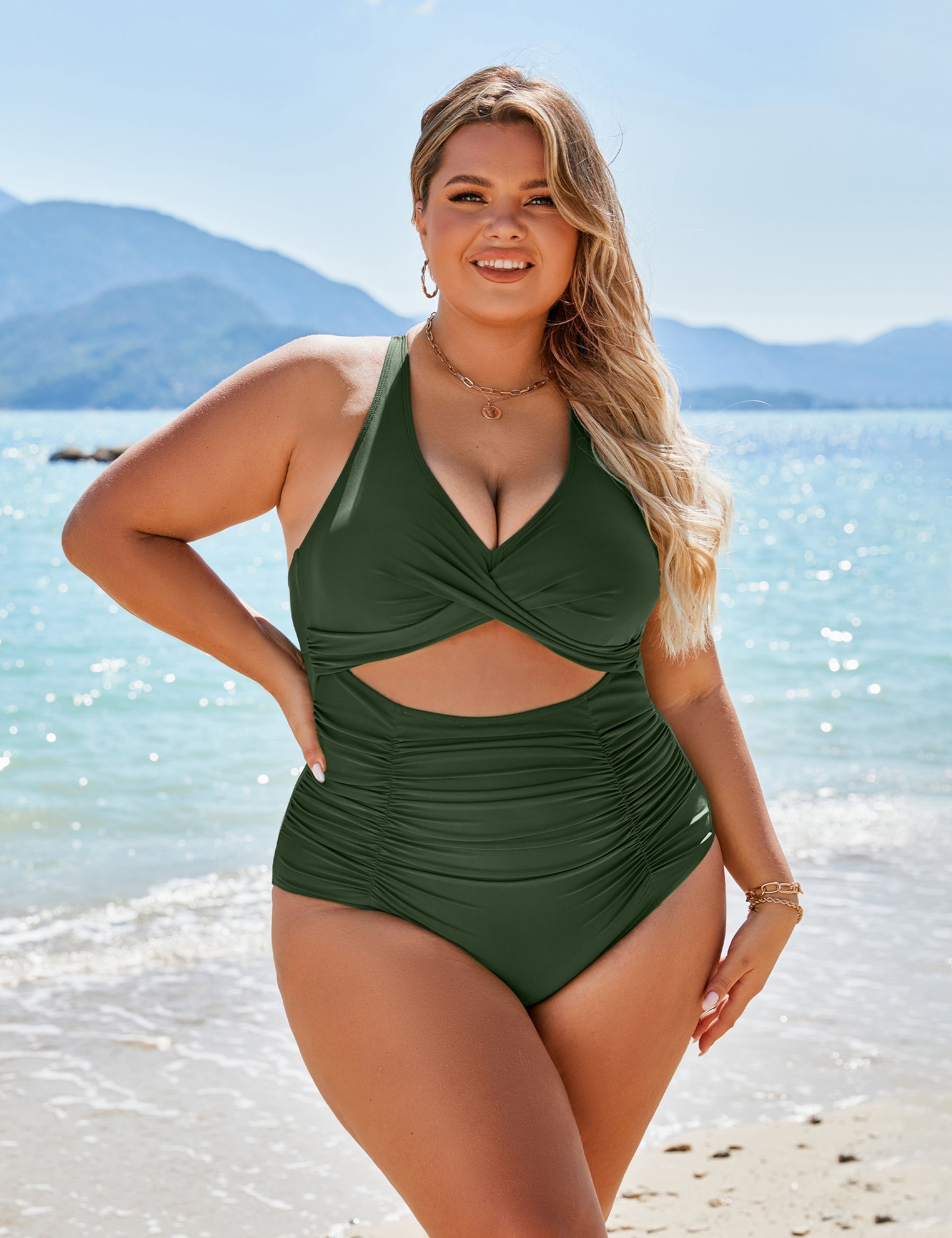 Ocevara Ocevara - Women's One Piece Swimsuits Push Up Tummy Control Bathing Suits V Neck Cutout Modest - image 21