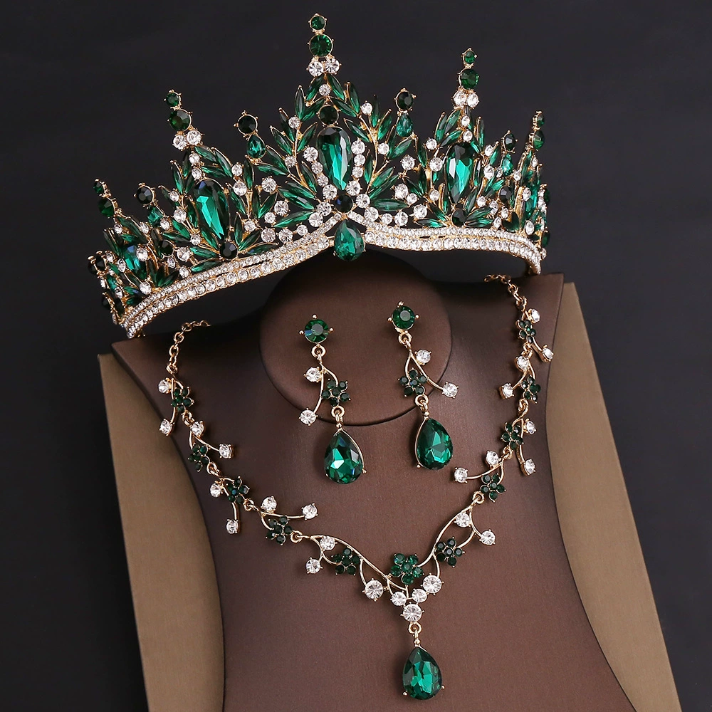 OMB1008 - Rhinestone Headpiece Quinceanera Dress Accessories Birthday Wedding Necklace, Earrings and Crown Three Piece Set