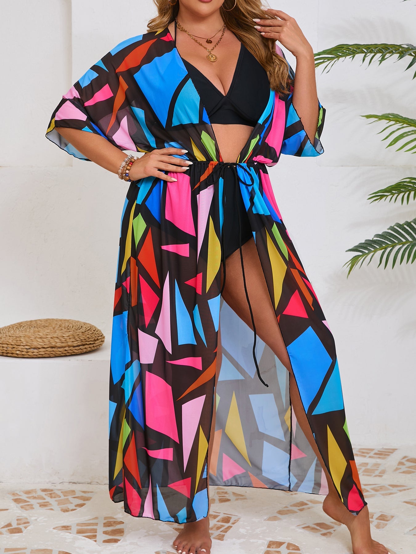 Geometric Chiffon Swim Cover-Up
