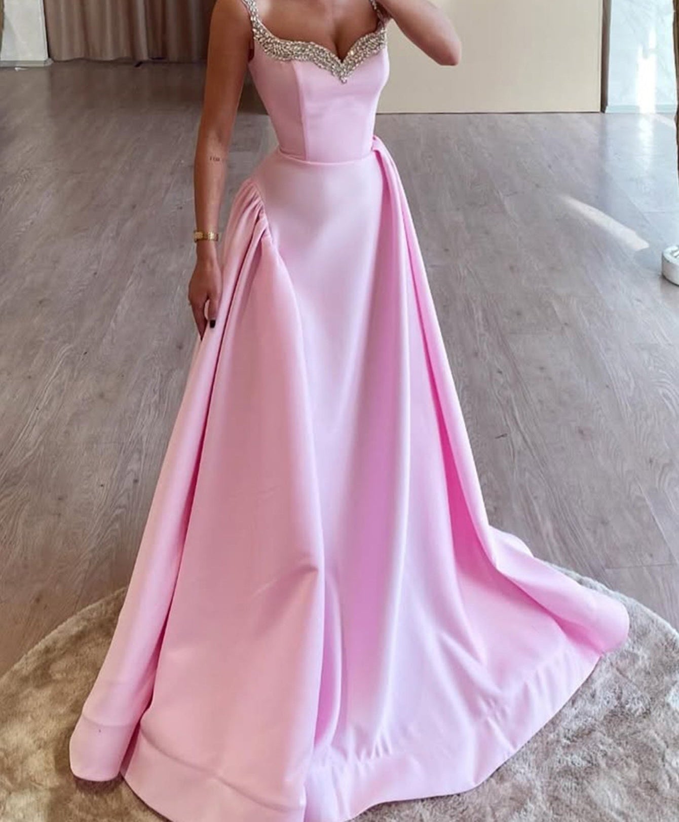 Sparkly Tank Sweetheart Long Prom Dress - Pink
