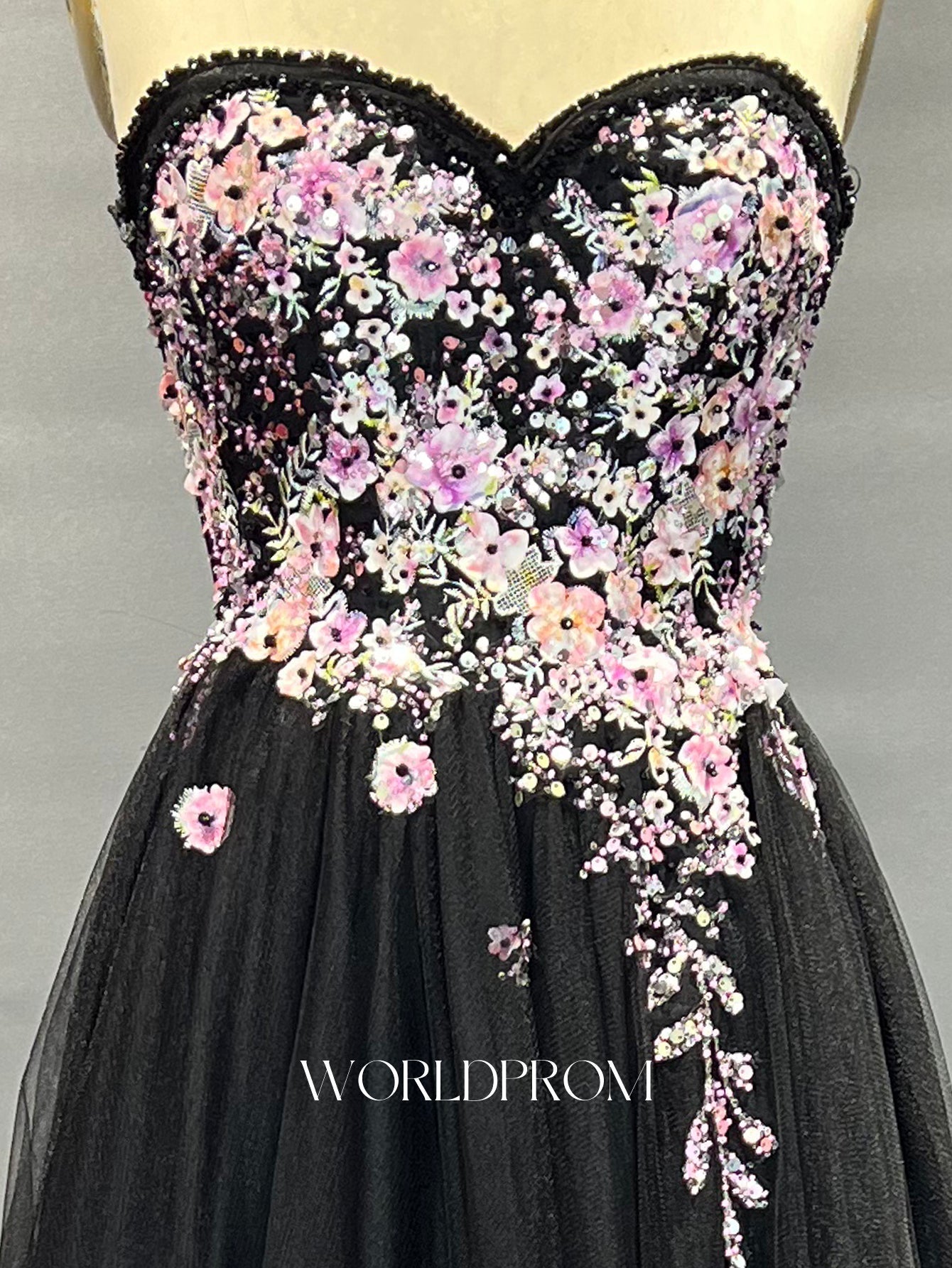 Off Shoulder Sparkly Beading Bodice A-Line Long Prom Dress - Black