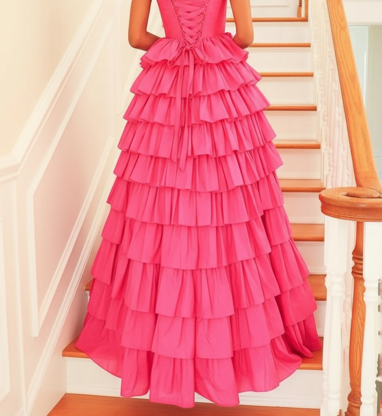 Halter Big Bow Lace Up Bodice Ball Gown Prom Dress - Pink