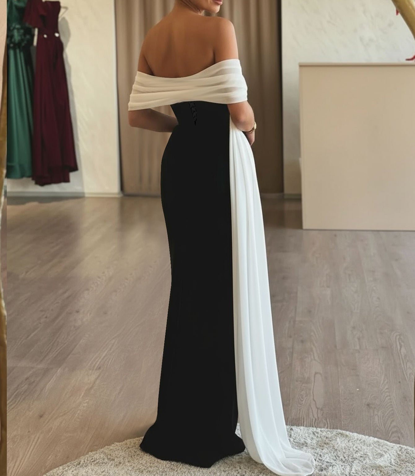 One Shoulder Sheath Long Prom Dress With Drop - Black