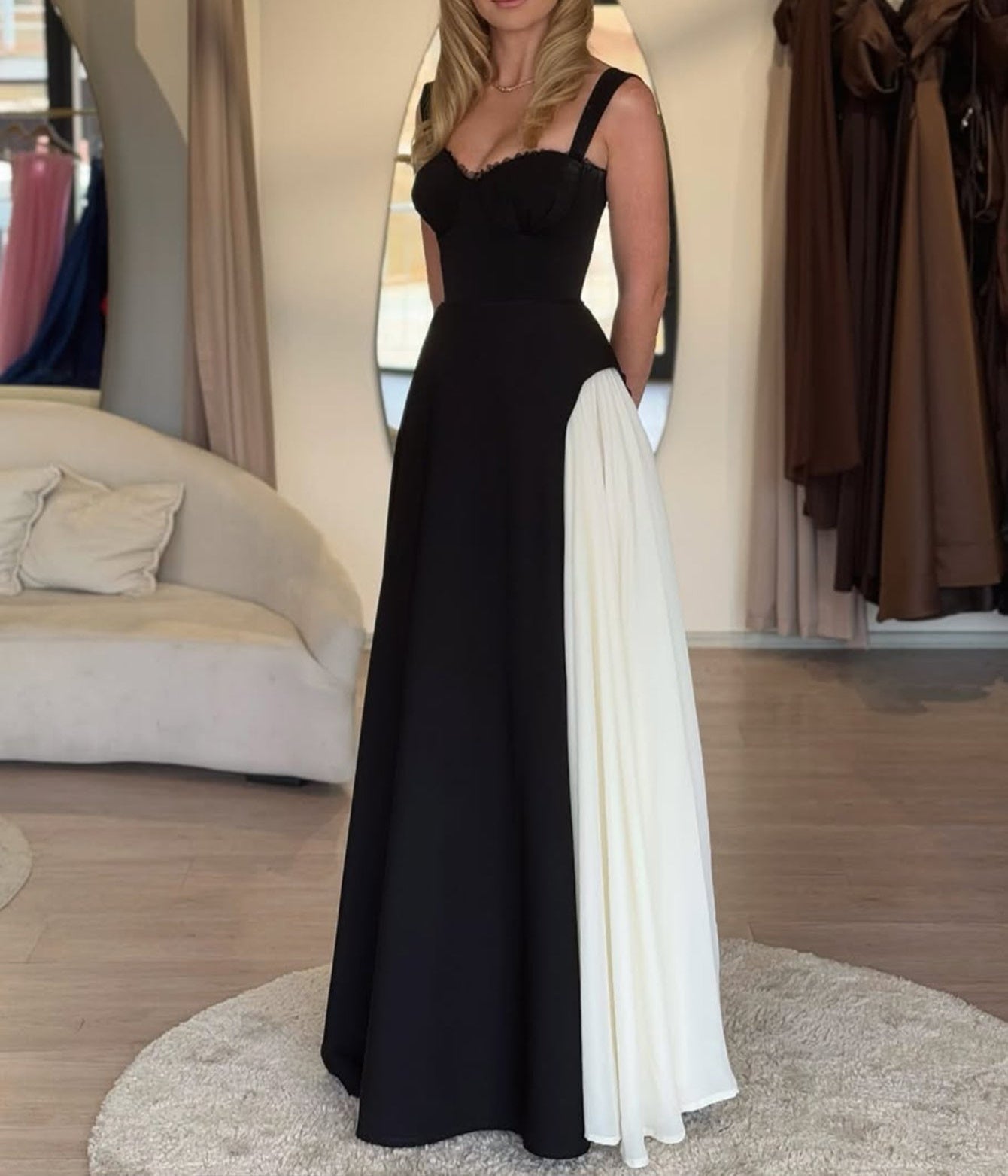 Floor Length Pleated Sweetheart Prom Dress - Black