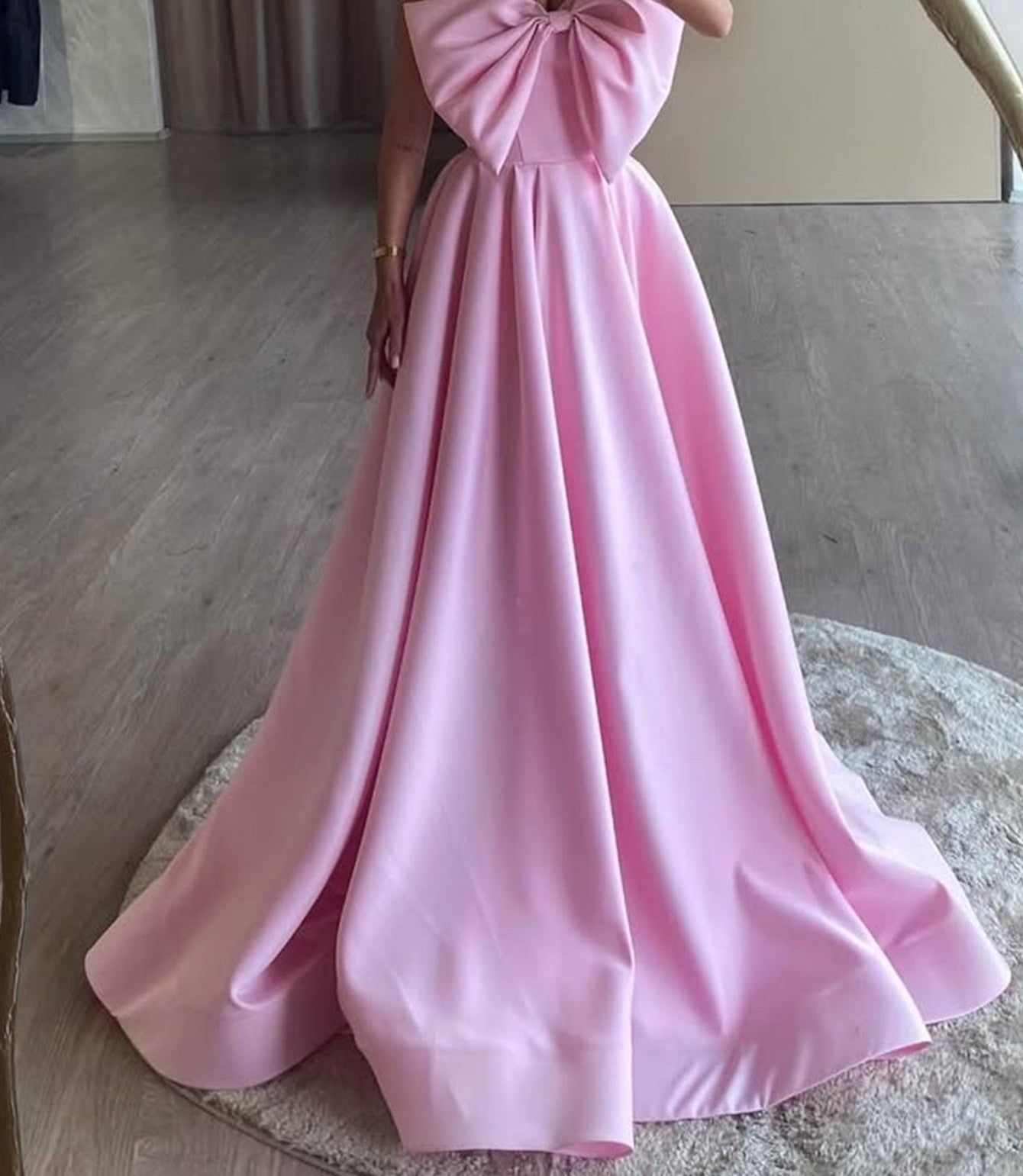 Big Bow Strapless Ball Gown Prom Dress - Pink
