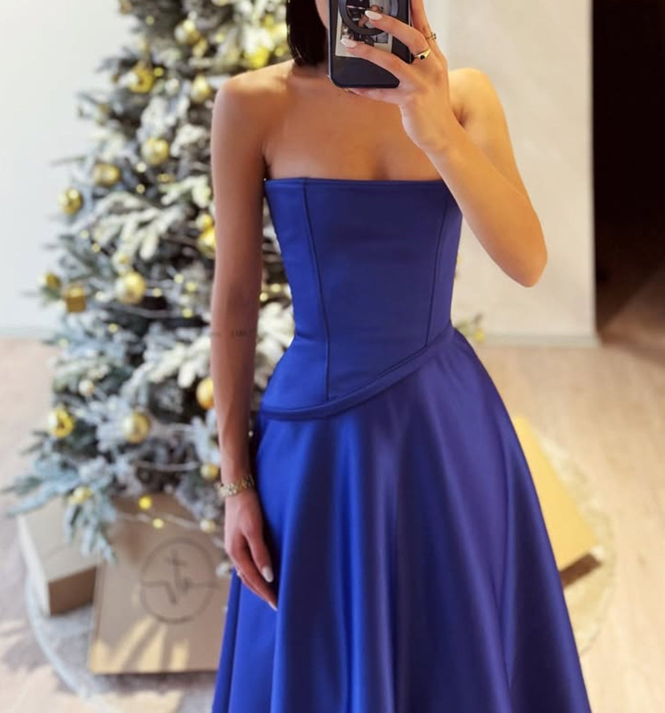 Two Pieces Strapless Bodice Ball Gown Long Prom Dress - Royal Blue