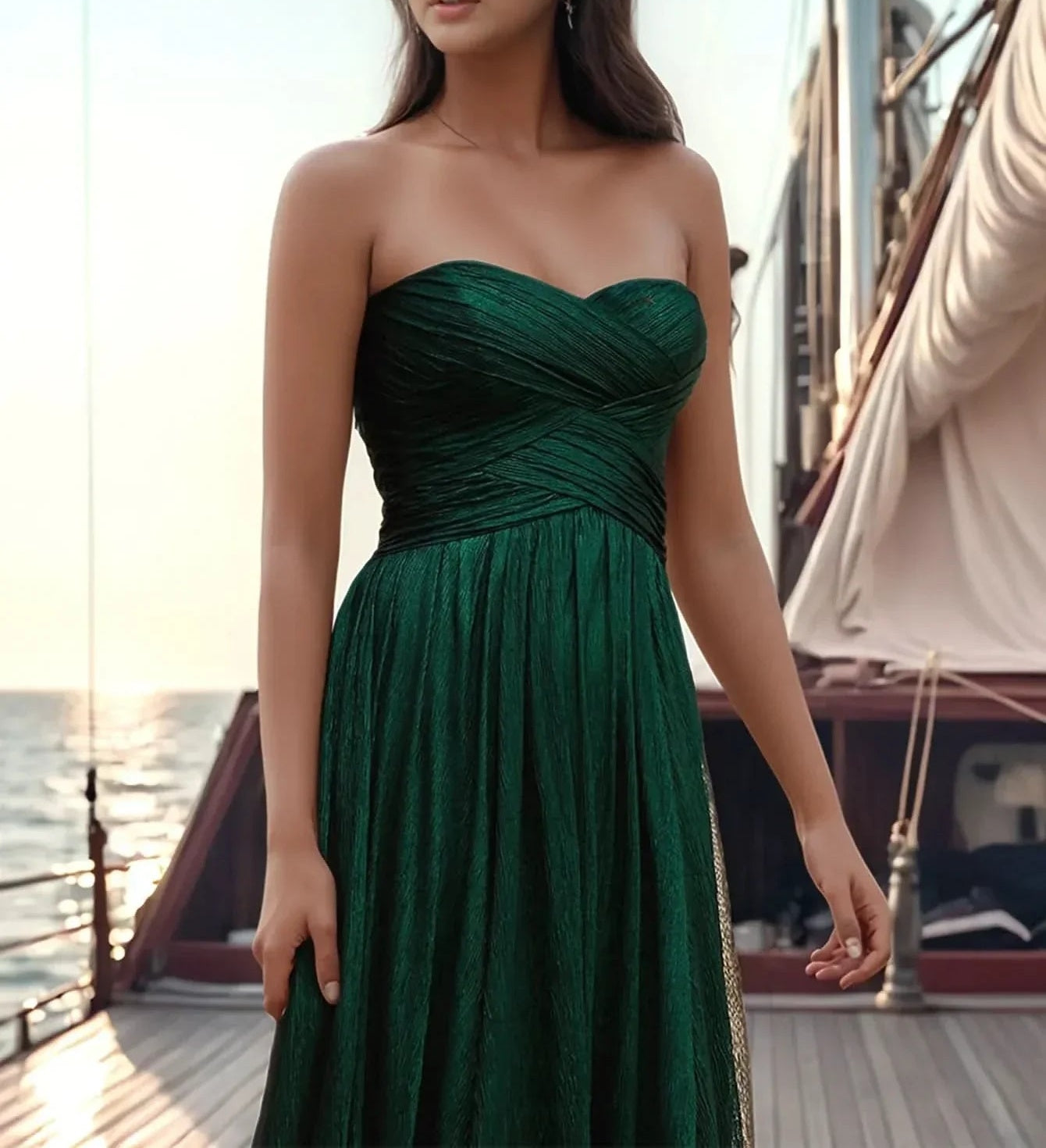 Pleated Corset Top Strapless Satin A-Line Prom Dress - Purple